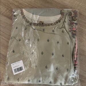 Embroidered Beige Kurta with Beaded Neckline